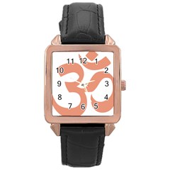 Hindu Om Symbol (Salmon) Rose Gold Leather Watch 