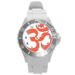 Hindu Om Symbol (peach) Round Plastic Sport Watch (l) by abbeyz71