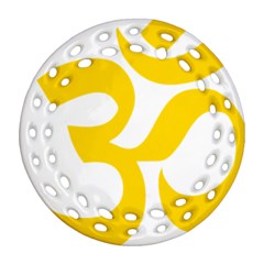 Hindu Om Symbol (yellow) Round Filigree Ornament (two Sides) by abbeyz71