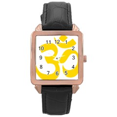 Hindu Om Symbol (yellow) Rose Gold Leather Watch  by abbeyz71