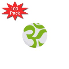 Hindu Om Symbol (lime Green) 1  Mini Buttons (100 Pack)  by abbeyz71