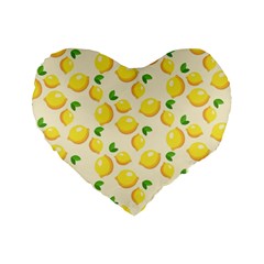 Lemons Pattern Standard 16  Premium Flano Heart Shape Cushions by Nexatart