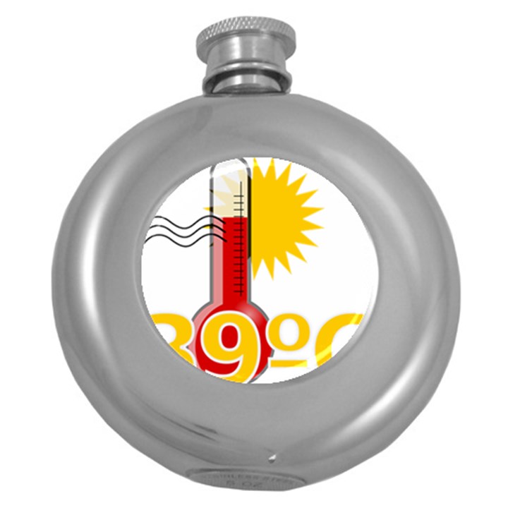 Thermometer Themperature Hot Sun Round Hip Flask (5 oz)