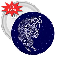 Aries Zodiac Star 3  Buttons (10 Pack)  by Mariart