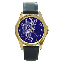 Aries Zodiac Star Round Gold Metal Watch