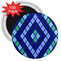 Blue Diamonds Green Grey Plaid Line Chevron 3  Magnets (100 Pack)