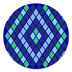 Blue Diamonds Green Grey Plaid Line Chevron Magnet 5  (round)