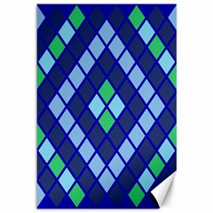 Blue Diamonds Green Grey Plaid Line Chevron Canvas 12  X 18   by Mariart