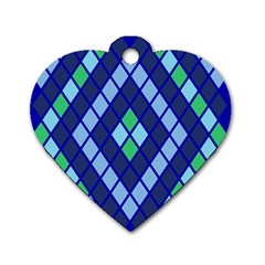 Blue Diamonds Green Grey Plaid Line Chevron Dog Tag Heart (one Side)