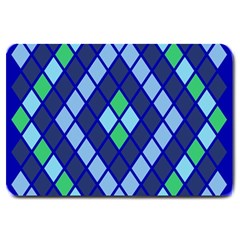 Blue Diamonds Green Grey Plaid Line Chevron Large Doormat 