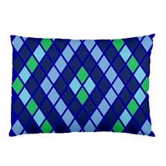 Blue Diamonds Green Grey Plaid Line Chevron Pillow Case by Mariart