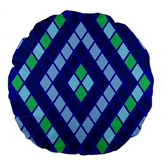 Blue Diamonds Green Grey Plaid Line Chevron Large 18  Premium Flano Round Cushions by Mariart