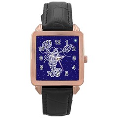 Cancer Zodiac Star Rose Gold Leather Watch  by Mariart