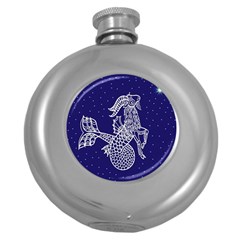 Capricorn Zodiac Star Round Hip Flask (5 Oz) by Mariart