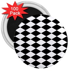 Diamond Black White Plaid Chevron 3  Magnets (100 Pack)