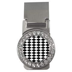 Diamond Black White Plaid Chevron Money Clips (cz)  by Mariart