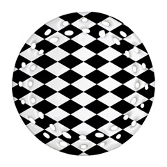 Diamond Black White Plaid Chevron Ornament (round Filigree)