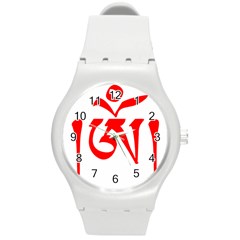 Tibetan Om Symbol (red) Round Plastic Sport Watch (m) by abbeyz71