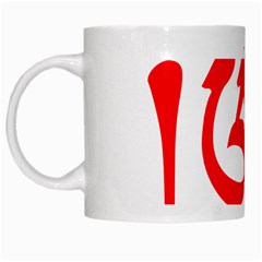 Tibetan Om Symbol (red) White Mugs by abbeyz71