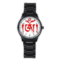 Tibetan Om Symbol (red) Stainless Steel Round Watch by abbeyz71