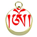 Tibetan Om Symbol (Red) Gold Compasses Front