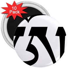 Tibetan Om Symbol (Black) 3  Magnets (10 pack) 