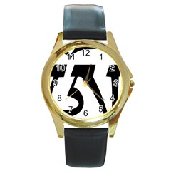 Tibetan Om Symbol (black) Round Gold Metal Watch by abbeyz71