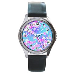 Flowers Cute Pattern Round Metal Watch by Nexatart