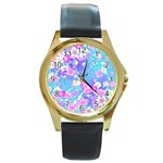 Flowers Cute Pattern Round Gold Metal Watch Front