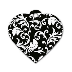 Black And White Floral Patterns Dog Tag Heart (two Sides)