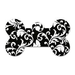 Black And White Floral Patterns Dog Tag Bone (two Sides) by Nexatart