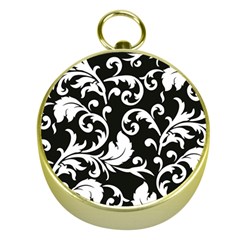 Black And White Floral Patterns Gold Compasses by Nexatart