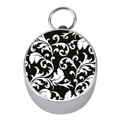 Black And White Floral Patterns Mini Silver Compasses by Nexatart
