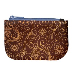 Gold And Brown Background Patterns Large Coin Purse by Nexatart