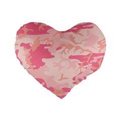 Pink Camo Print Standard 16  Premium Flano Heart Shape Cushions