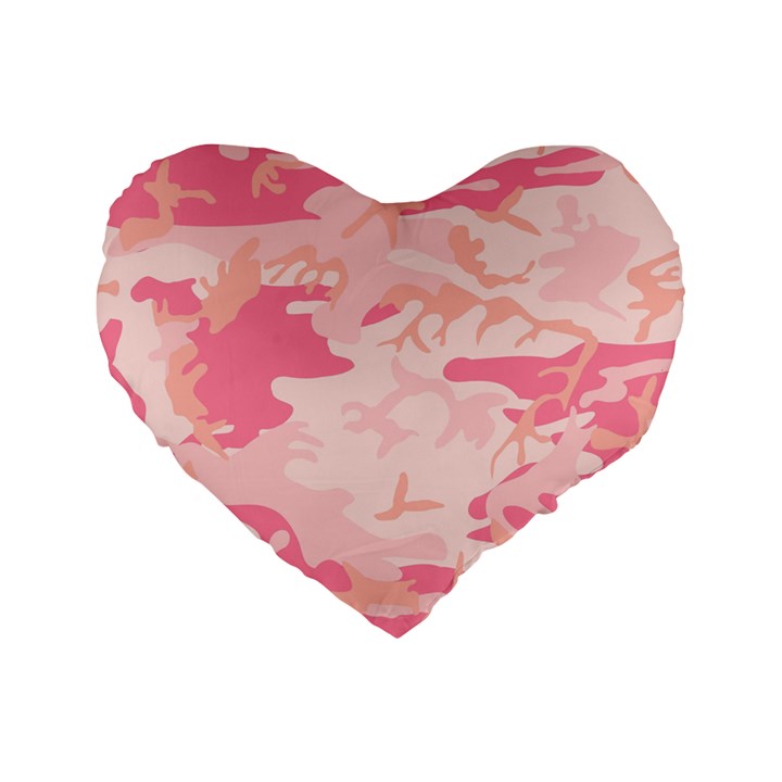 Pink Camo Print Standard 16  Premium Flano Heart Shape Cushions