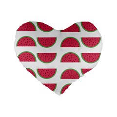 Watermelon Pattern Standard 16  Premium Flano Heart Shape Cushions by Nexatart