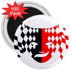 Face Mask Red Black Plaid Triangle Wave Chevron 3  Magnets (100 Pack)