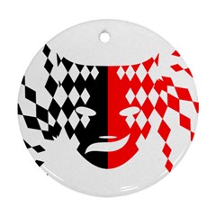 Face Mask Red Black Plaid Triangle Wave Chevron Round Ornament (two Sides)