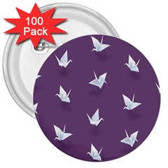Goose Swan Animals Birl Origami Papper White Purple 3  Buttons (100 Pack)  by Mariart