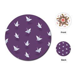 Goose Swan Animals Birl Origami Papper White Purple Playing Cards (round)  by Mariart