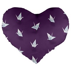 Goose Swan Animals Birl Origami Papper White Purple Large 19  Premium Heart Shape Cushions by Mariart