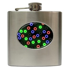 Neons Couleurs Circle Light Green Red Line Hip Flask (6 Oz)