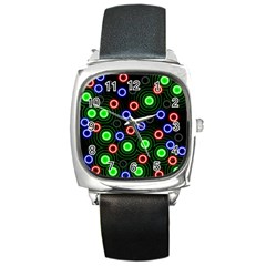 Neons Couleurs Circle Light Green Red Line Square Metal Watch