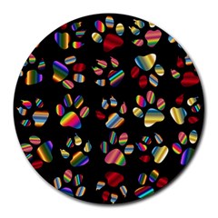 Colorful Paw Prints Pattern Background Reinvigorated Round Mousepads by Nexatart