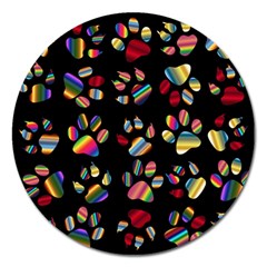 Colorful Paw Prints Pattern Background Reinvigorated Magnet 5  (round)