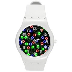 Neons Couleurs Circle Light Green Red Line Round Plastic Sport Watch (m)