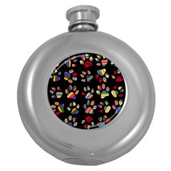 Colorful Paw Prints Pattern Background Reinvigorated Round Hip Flask (5 Oz) by Nexatart