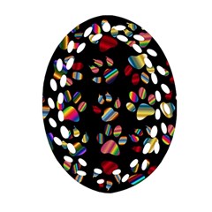 Colorful Paw Prints Pattern Background Reinvigorated Oval Filigree Ornament (two Sides) by Nexatart