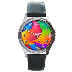 Paint Rainbow Color Blue Red Green Blue Purple Round Metal Watch